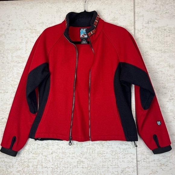 VTG KUHL Alf Women's Wool Coat Sz M Nordic Alpine Warm Minimalist Red Thumb Hole - Picture 2 of 16